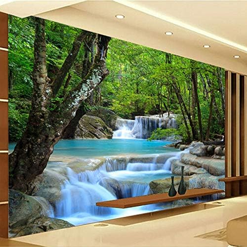L22LW mural Photo Wallpaper 3D Hd Forest River Waterfall Background Decorative Mural Living Room Bedroom Wall Covering Paper Suitable For Living Room, Bedroom, Tv Background Wall, Corridor140Cm(H)*100Cm
