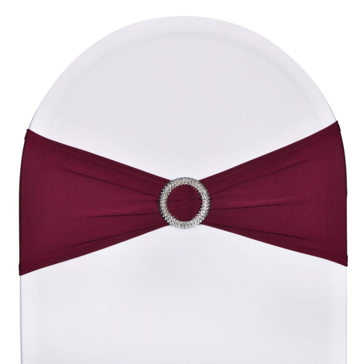 Photo 1 of SweetEasy 50pcs Stretch Spandex Chair Sashes for Wedding Party Banquet Decoration Elastic Bulk Chair Cover(Burgundy Maroon)