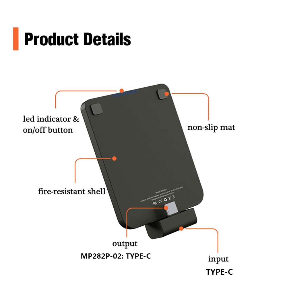 Draft OISLE Portable Cordless Battery Bank Portable Charger Type-C Port Mini Power Bank 4500mAh External Battery Pack Ultra-Compact High-Speed LED Indicador light for Andriod of SAMSUNG, HUAWEI-Black