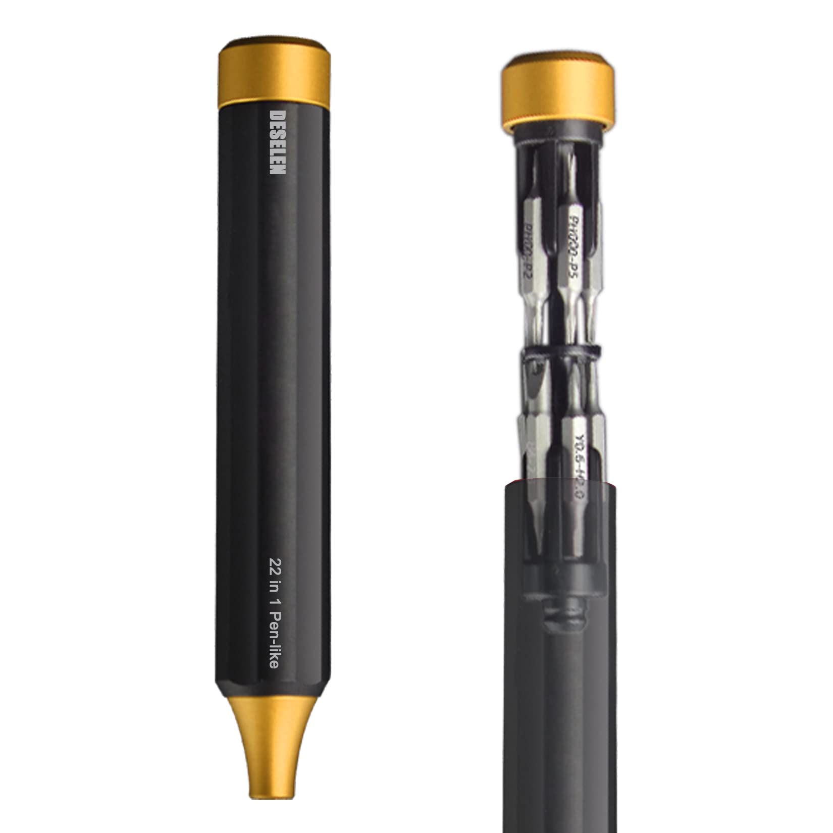 Deselen 22 in 1 Precision Screwdriver Set - Pen Shape Small Screwdriver Set for Glasses, Computer, Laptop, PC, Watch and Phone Repair, Mini Tool Kits for Home, Yellow/Black