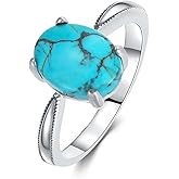 DOLIOX Genuine Turquoise Rings for Women 925 Sterling Silver Dainty Simple Engagement Oval Blue Green Gemstone Jewelry Size 4 to 13