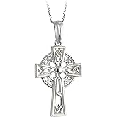 Biddy Murphy Irish Celtic Cross Pendant Necklace for Women, 925 Sterling Silver, Ornate Traditional Jewelry, Small 7/8", 18" Length Chain Made in Ireland