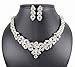 Janefashions Floral Clear White Austrian Rhinestone Crystal Necklace Earrings Set Wedding Party Bib Statement Bridal Jewelry Set Prom N1601 Silver