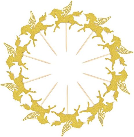 25 Pieces Golden Unicorn Pegasus Cupcake Toppers Glitter Pegasus for Cupcake Party , Wedding Decoration