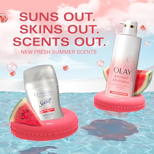 SECRET CLINICAL STRENGTH ANTIPERSPIRANT DEODORANT FOR WOMEN, 3X STRESS PROTECTION, 72HR SWEAT & ODOR PROTECTION, PRO-HYALURONIC ACID, INVISIBLE SOLID, WATERMELON SUMMER FIZZ SCENT, 1.6 OZ