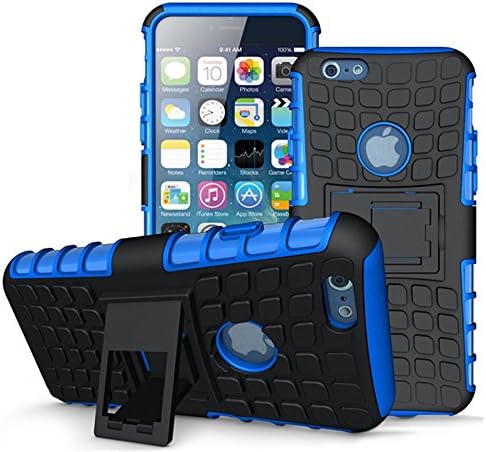 Coolzu(TM) iPhone 6/6s Case Armor Shockproof Tyre Skin inner Kickstand Dual Layer Hybrid Hard Soft Slim Protective Case for iPhone 6 6S 4.7 Inch (Blue)