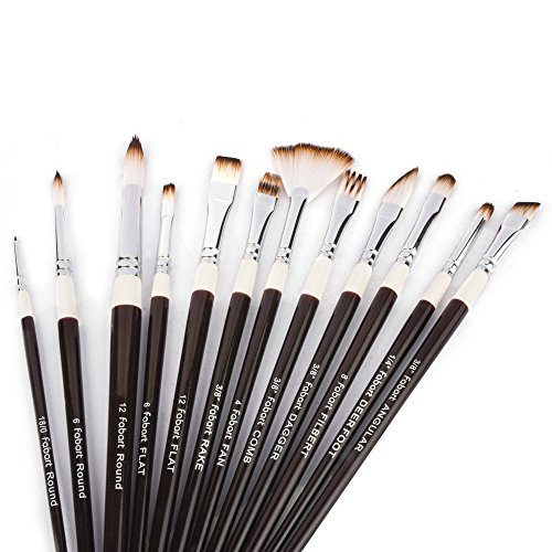 Fabart 12 Piece Artist Paint Brush Set Round, Flat, Comb, Dagger