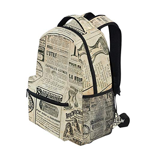 TropicalLife Vintage Newspaper Backpacks School Bookbag Shoulder Backpack Hiking Travel Daypack Casual Bags