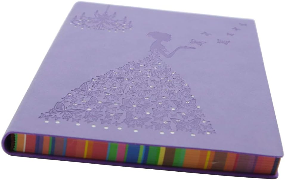 VIGOROSO Elegant Note Book Girls Notebook PU Leather Journal Writing Paper Butterfly Girl 200 Pages Colored Paper Edge (Light Purple)