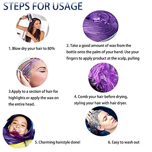 Purple Hair Color Wax, Temporary Hair Color 4.23 oz for Clubbing, Daily Use, Party, Cosplay, Halloween (Purple)