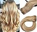 Clip in Hair Extensions Real Human Hair Clip in Extensions,15 Inch Golden Brown and Blonde Highlights Real Hair Extensions Clip in Human Hair 70G 7 Pieces Double Weft Hair Extensions Remy Human Hair