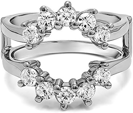 TwoBirch 1 Ct. Round Sunburst Halo Ring Guard in Sterling Silver with Cubic Zirconia