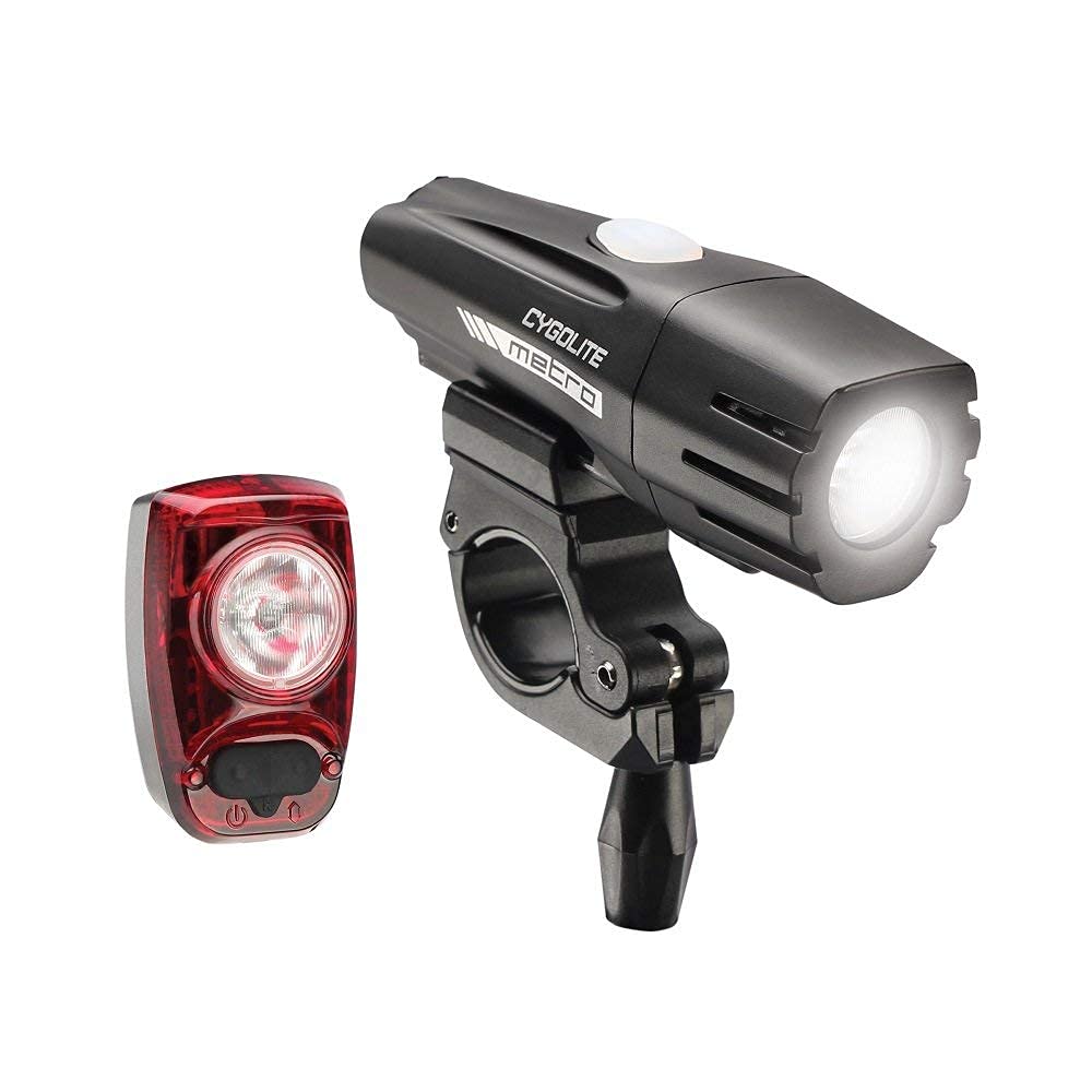 Cygolite Metro 700 Lumen Headlight and Hotshot 100 Lumen Tail Light USB Rechargeable Bike Light Combo Set, Black/Red