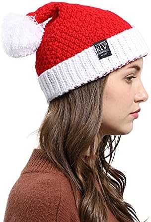 Sanxin Winter Adult Unisex Knitted Winter Warm Large Faux Fur Beanie Bobble Pom Pom Hat Ski Snowboard Hats (L, White+ Red)