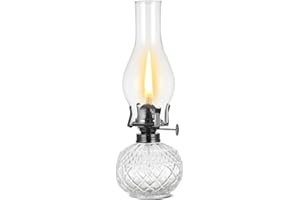 DNRVK Rustic Large Oil Lamp Vintage Glass Kerosene Lamp Antique Oil Lamps for Indoor Use Emergency Lighting Decor Hurricane Lamp with Black Metal Regulator Chamber Oil Lantern