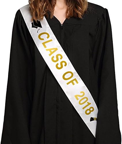 White “Class of 2018” Graduation Sash-Gold Letter Graduate Satin Sash for Supplies,Favor,Decoration,Activities,Game-Grad Celebration Party for High School,College-Funny Graduation Gift for Boy/Girl