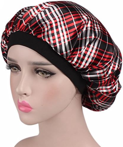 Women’s Silk Floral Night Cap Elastic Wide Band Sleeping Hat Hair Care Satin Bonnet (Style A)