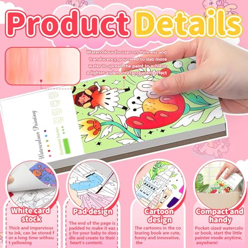 Watercolor Painting Book, 5 Pcs Paint with Water Colouring Books, Pocket Watercolor Painting Book for Artist, Beginning, Students,(5 Book)