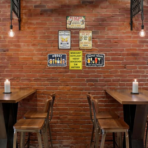 Rongxze - Set of 6 Vintage Metal Plaques (20 x 30 cm) Retro Style - Cafe, Club, Pub - Rustic Retro Workshop Plaques - Bar Decoration