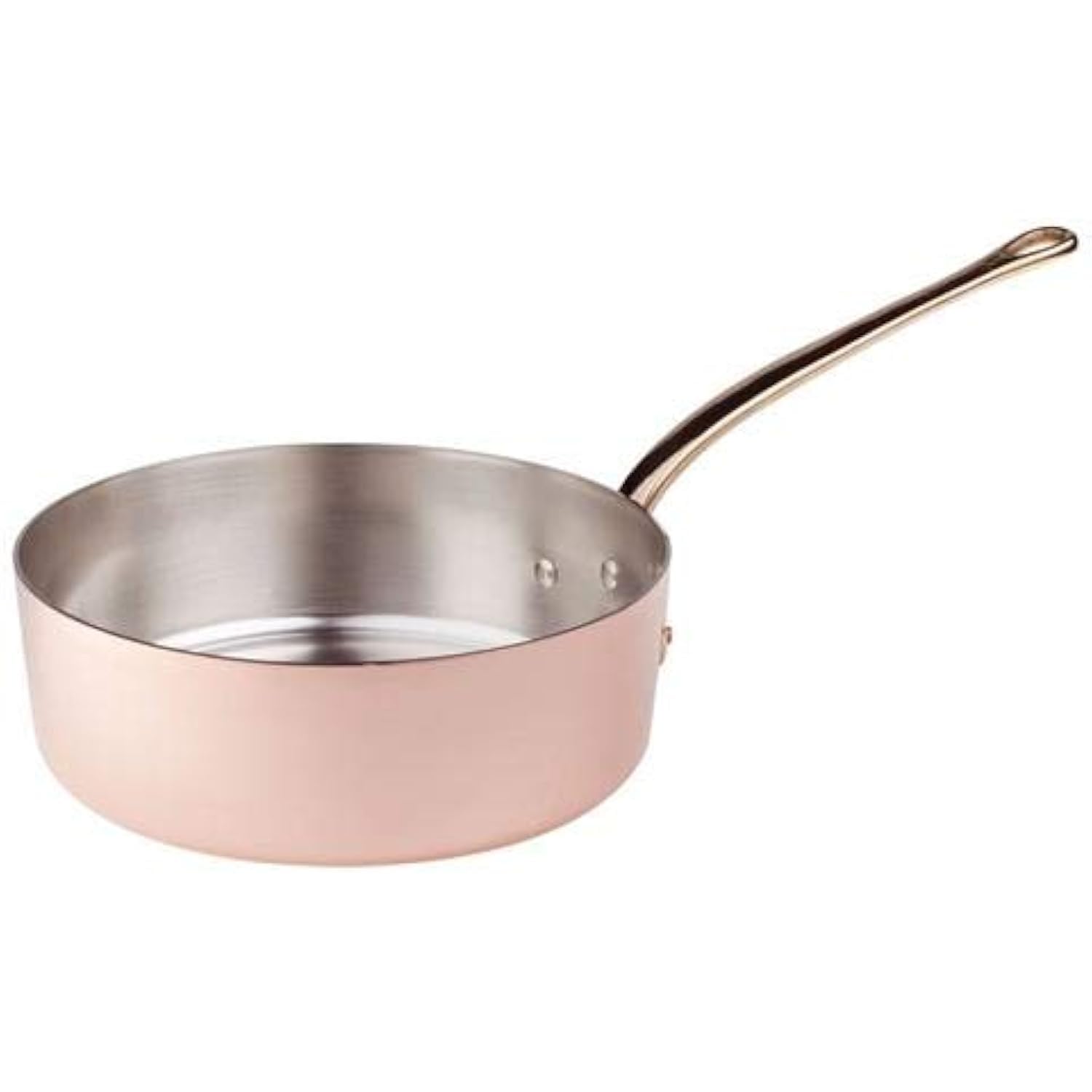 Pentole Agnelli ALCU107F14 Low Tin-Plated Copper Casserole, Smooth Copper Sleeve Cast Brass French style, 14 cm