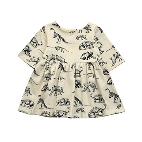 Foutou Toddler Baby Girls Princess Dress Sun Dresses Cartoon Dinosaur Print Half Sleeve Loose A-Line Dress Outfits Clothes (24M (100))