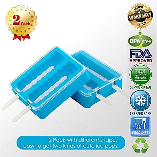 Ice Pop Molds Soft Popsicle Molds Ice Pop Makers With Lid Reusable Silicone Molds 2 Different Shapes Easy Removal BPA Free&amp; FDA Approved - DIY Ice Cream Maker For Kids Green