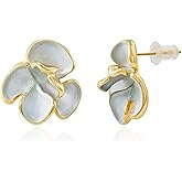 Chunky Gold Flower Earrings for Women Enanel Floral Stud Earrings Dainty Flower Porcelain Earrings Cute Floral Statement Earrings Costume Prom Jewelry Accessories