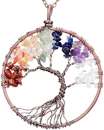 Viola Tricolor Tree of Life Pendant Owl Moon Necklace Chakra Gemstone Amethyst Rose Crystal Yoga Mala Healing Jewelry