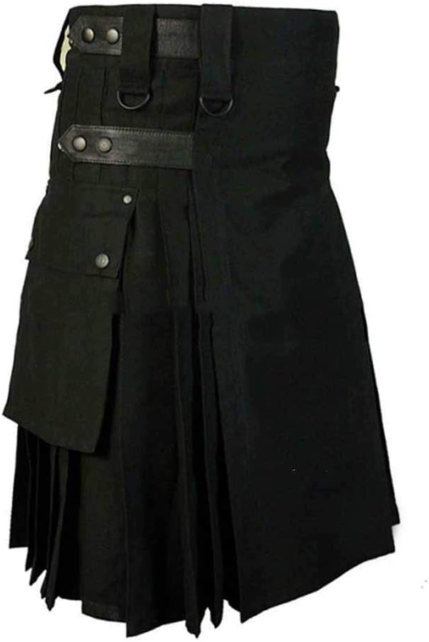 kewing Mens Medieval Retro Scottish Dress Traditional Highland Kilts Skirt with Pockets Hybrid Leather