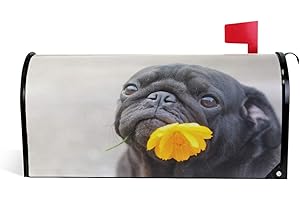 Oarencol Funny Pug Dog Marigold Flower 3D Black Animal Mailbox Covers Magnetic Large Post Letter Box Wraps Garden Yard Home Decor Oversize Size 25.5" X 21"