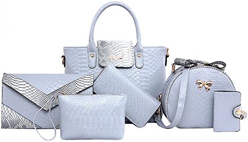 Bzybel Womens Fashion Handle Satchel Handbags Shoulder Bag Top Handle Purse Designer Tote Bag 6 Sets (Blue)