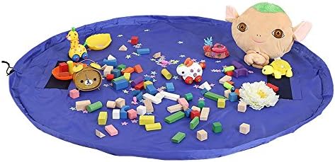 Platmat Bag with Drawstring - Kids Toy Storage Organizer, Unfolds as 60 Inches Play Mat for Lego, Cars, Puzzle (Blue) By Talent
