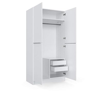 Vicco Kleiderschrank Comfort offen Einlegeboden weiß 50 x 200 x 50 cm 100 x 200 x 50 cm Schrank (100er Schrank + Kleiderstank