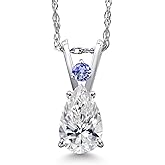 Gem Stone King 14K White Gold DEF Lab Grown Diamond and Blue Tanzanite Pendant Necklace for Women | 0.56 Cttw | Gemstone April Birthstone | Pear Shape 7X5MM | With 18 Inch Chain