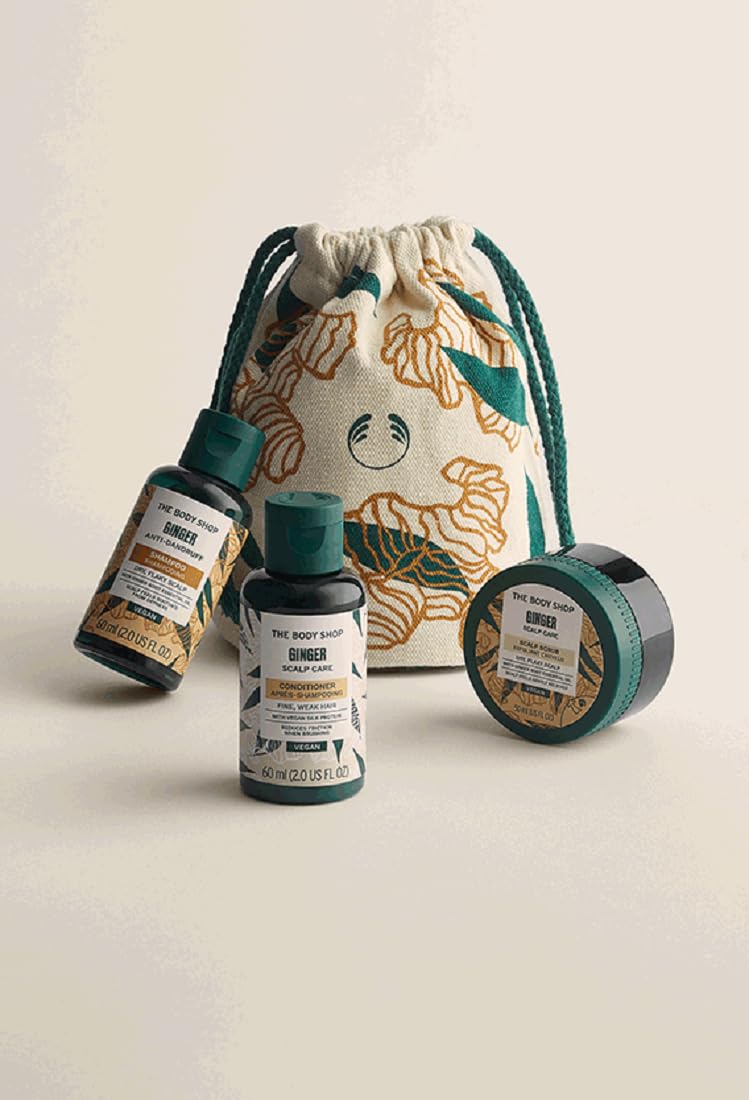 The Body Shop Ginger Shampoo 60ml, Conditioner 60ml, Hair Scalp Scrub 50ml, Pouch Set