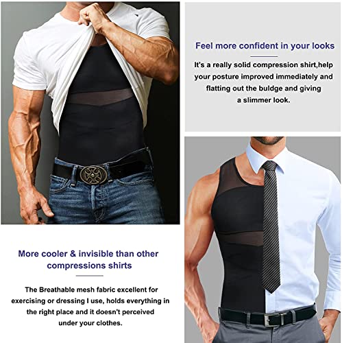 KUMAYES Men's Slimming Shapewear Slimming Flat Tummy Vest T Shirt Slimming Invisible Compression Vest Body Shaper