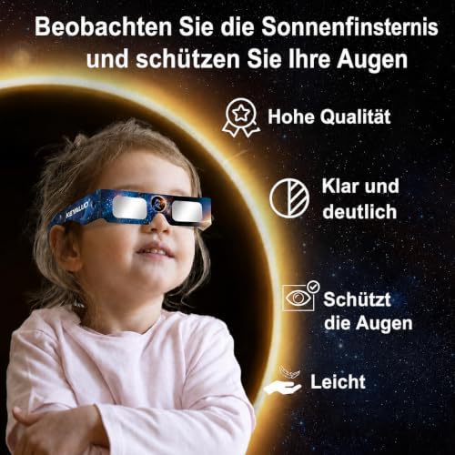 Sonnenfinsternis Brille,12 Pack,EN ISO 12312-2:2015(E) & CE-zertifiziert,AAS Zertifizierung 2026,Sonnenfinsternis Brillen zur direkten Sonnenbeobachtung