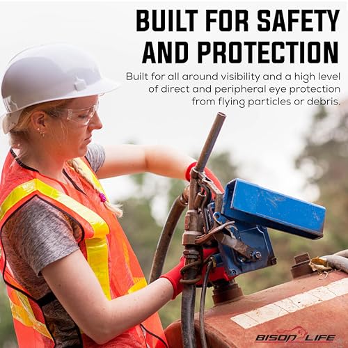 BISON LIFE Clear Safety Glasses – ANSI Z87.1 Certified Scratch & Impact Resistant Eye Protection Goggles for Men & Women