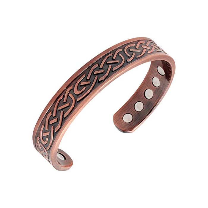 Reevaria Heavyweight Large Copper Celtic Magnetic Cuff Bracelet for Men, with 10 Magnets