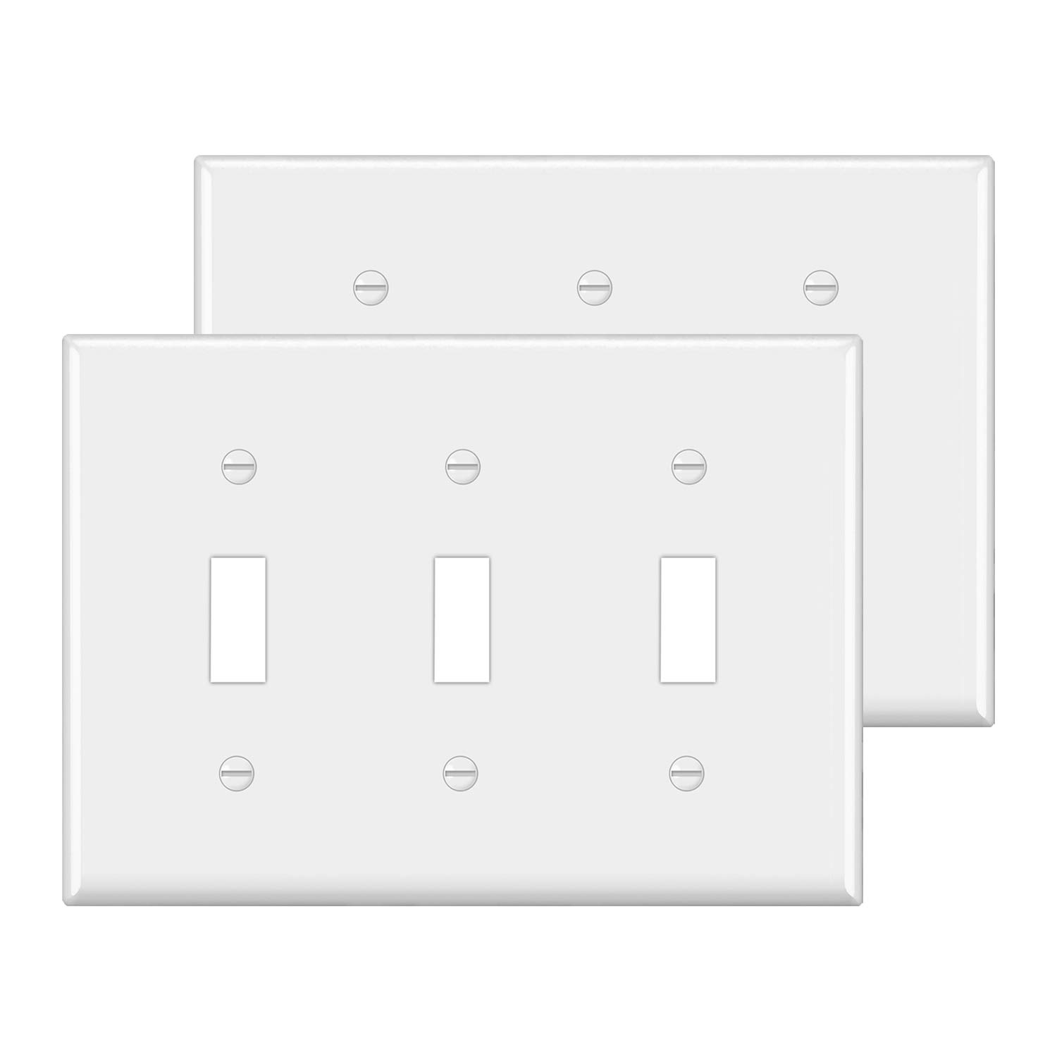 Photo 1 of BESTTEN 2 Pack 3-Gang Toggle Wall Plate, Unbreakable Polycarbonate Toggle Light Switch Cover, Standard Size, UL Listed, White
