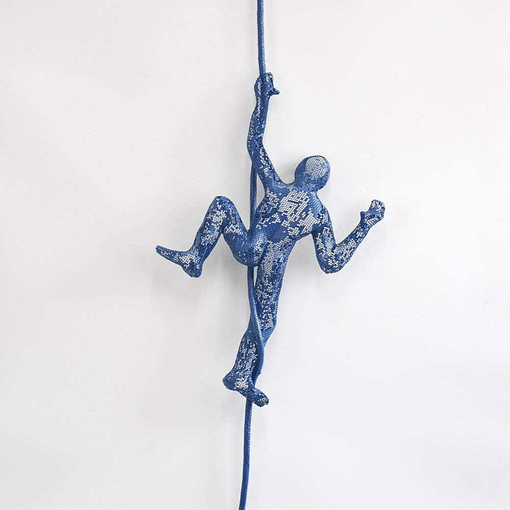 Metal Climbing Man Wall Art Hanging Sculpture, Blue