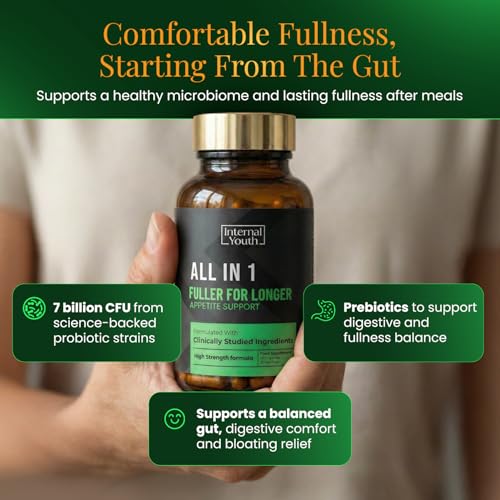 All in 1 Appetite Support - Appetite Suppressants for Women and Men - Weight Loss Pills that Work Fast - Clinically Studied Gut Health Prebiotic + Probiotics + Natural Extracts - 30 Day Supply