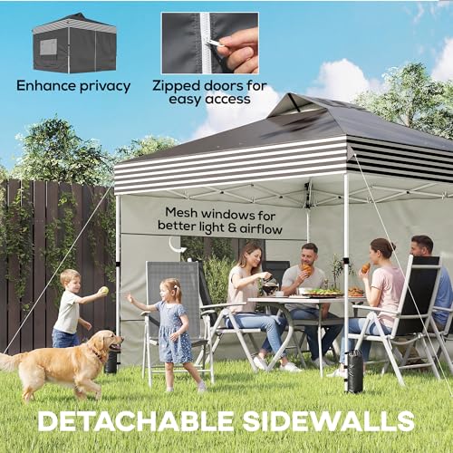 Outsunny 10 x 10 ft Pop Up Canopy Tent with 4 Sidewalls, UPF 50+ Easy 1-Button Push Setup Outdoor Instant Shelter Portable with Wheeled Carry Bag, 4 Sandbags, Dark Grey