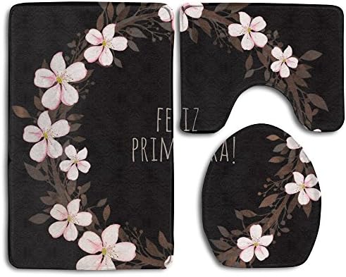 Happy Christmas Bathroom Accessories Bath Rug Sets 3 Piece Bathroom Non-Slip Floor Mats Japanese Cherry Blossom Style Pedestal Rug + Lid Toilet Cover + Bath Mat For Kids Womens