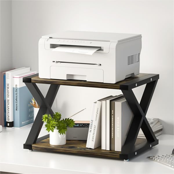 Photo 1 of URLINE Desktop Printer Stand,2-Tier Desk Space Organizer for Home Office,Storing Heavy Duty Fax Machine, Scanner,Rustic Brown