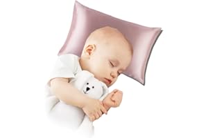 ROSEWARD Organic Silk Baby Pillowcase with Zipper, Small 10"x13" Pillow Cover for Boys & Girls, Ideal for Bed & Travel, Soft for Kids Hair & Skin, Hypoallergenic Pillowcases for Toddlers (Pink+Pillow)