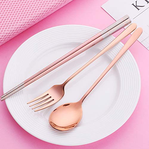 304Stainless Steel Chopsticks Spoon Fork Tableware Set with Portable Gift Box and Bag for Adult School Travel Picnic Cutlery Set - Thumbnail 6