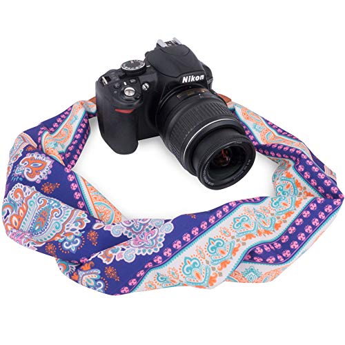 Wolven Soft Scarf Camera Neck Shoulder Strap Belt Compatible with All DSLR/SLR/Digital Camera (DC)/Instant Camera/Nikon/Canon/Sony/Olympus/Leica/Fujifilm Etc, Purple FloralPattern