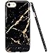 JAHOLAN Black Gold Marble Design Clear Bumper Glossy TPU Soft Rubber Silicone Cover Phone Case Compatible with iPhone 7 iPhone 8