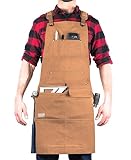 Hudson Durable Goods - Woodworking Edition - Waxed Canvas Apron (Brown) - Padded Straps, Quick Release Buckle, 2x Hammer Loops, Adjustable M to XXL